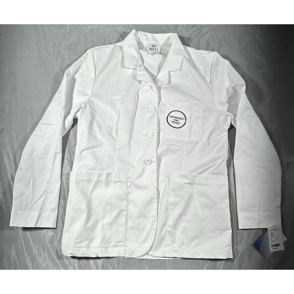 White Swan Meta Uniform Lab Coat Size 10 White Long Sleeve Pockets
